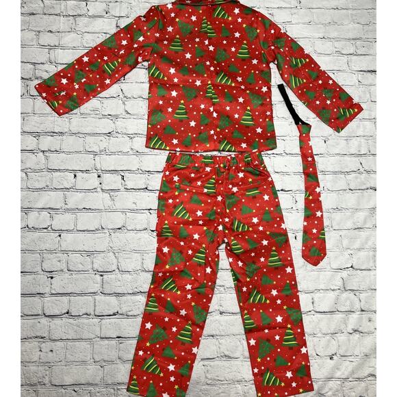 Boys 3-piece Ugly Christmas Suit Jacket Pants Tie Red Trees Small Halloween READ - Picture 8 of 10